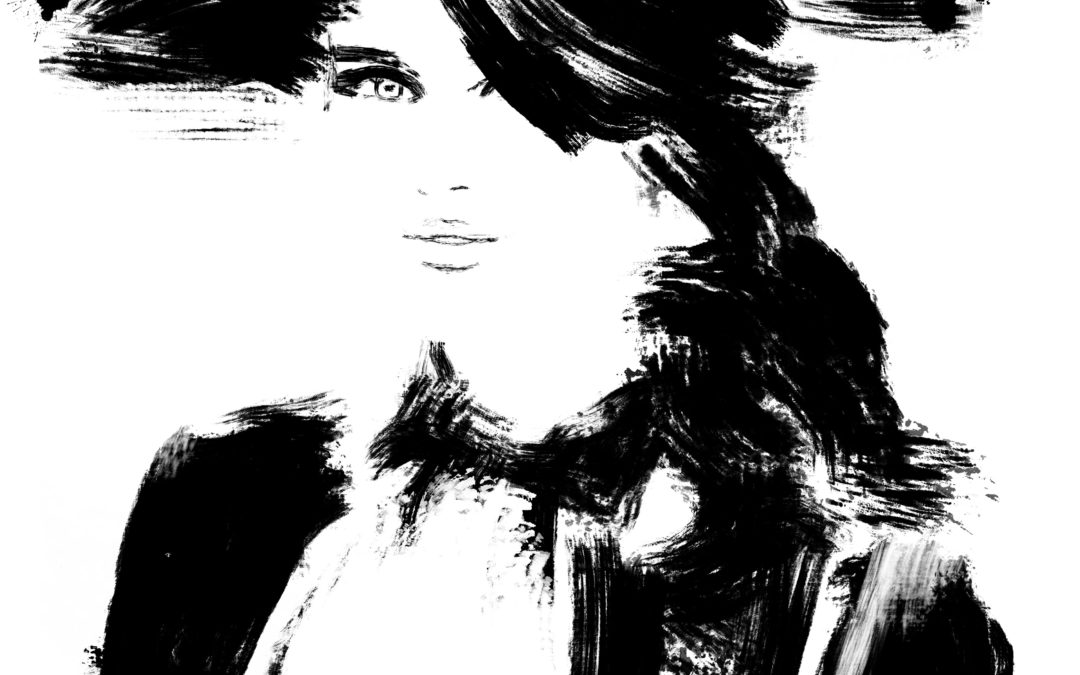 Portrait femme pastel noir et blanc